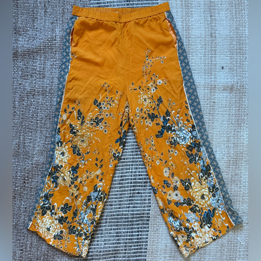 Anthropologie Floral Patterned Orange Pants